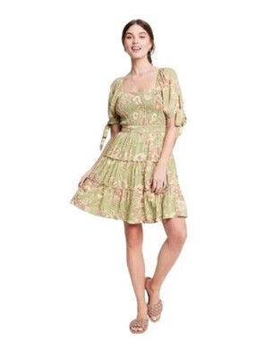 New Augu Bendita For Target Tiered Romantic Floral Puff Sleeve Dress Size xxs